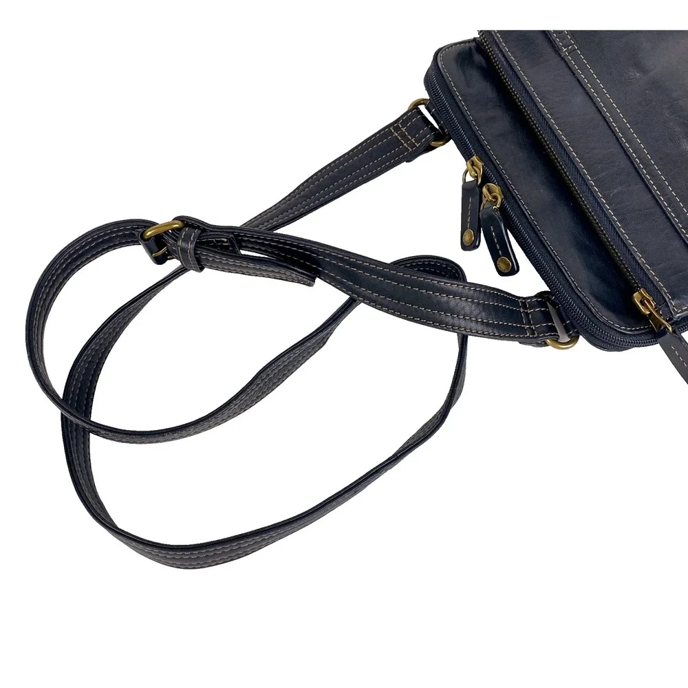 Fossil Leather Shoulder Bag Purse Satchel Black Handbag Crossbody Adjustable VTG